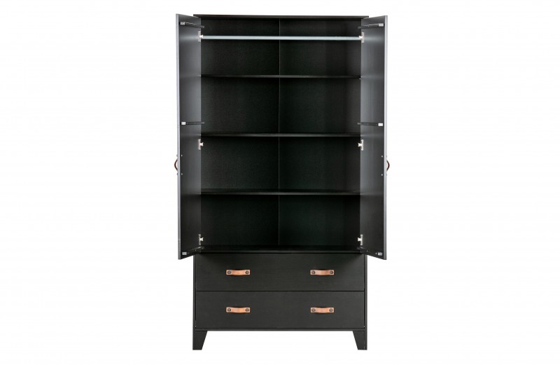 WARDROBE BLACK PINE WITH 2 DRAWERS - CABINETS, SHELVES